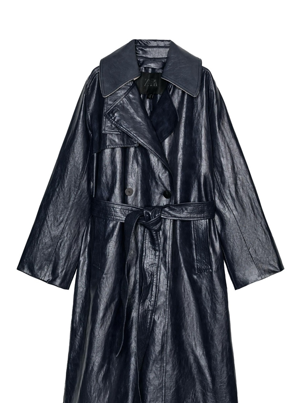 Zara Dark Navy Faux-Leather Trench with Belt